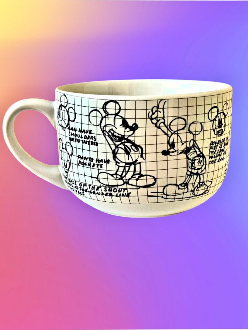 Disney Mickey Mouse Soup Cup Sketchbook Ceramic Black White Mug 29 oz